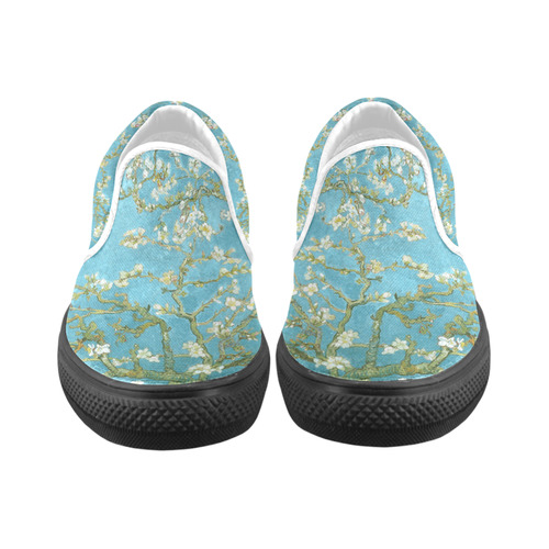Vincent Van Gogh Blossoming Almond Tree Women's Unusual Slip-on Canvas Shoes (Model 019)