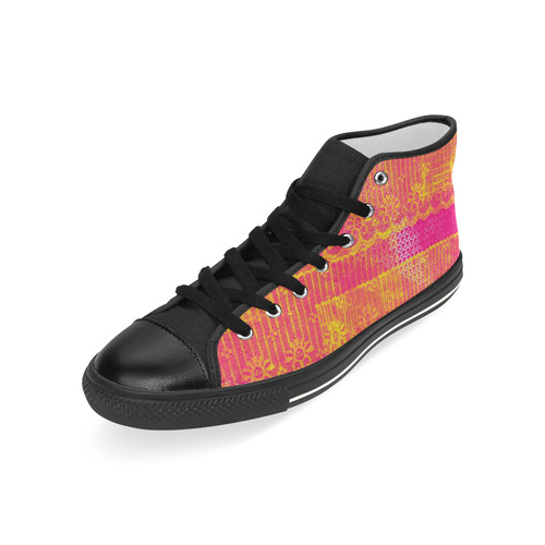 Yellow and Magenta Lace Texture Men’s Classic High Top Canvas Shoes (Model 017)