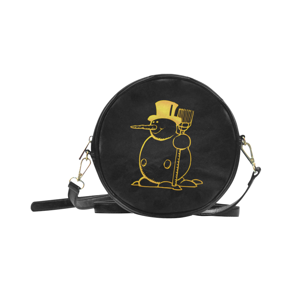 Metallic Golden Snowman & Hat & Broom Round Sling Bag (Model 1647)