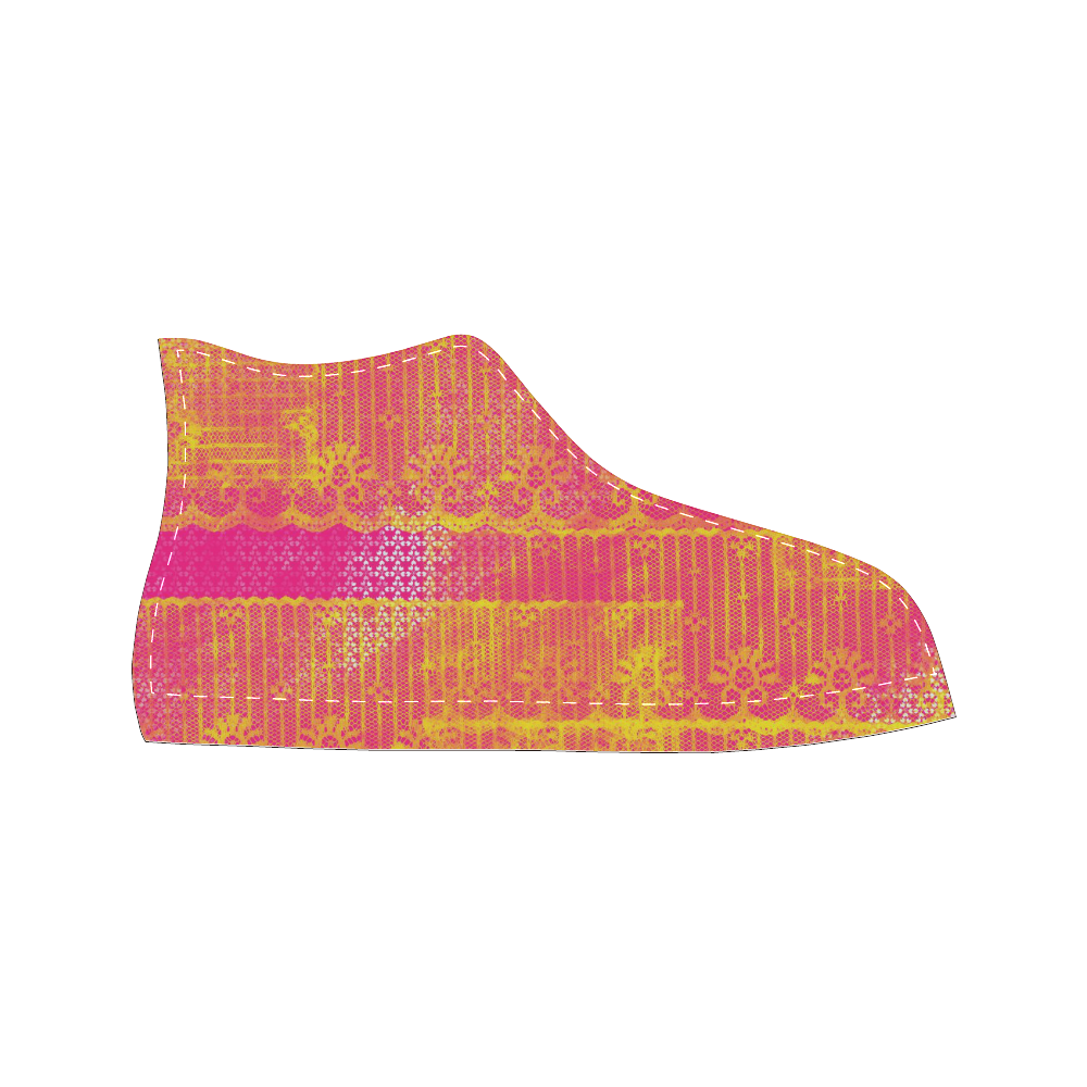 Yellow and Magenta Lace Texture Women's Classic High Top Canvas Shoes (Model 017)