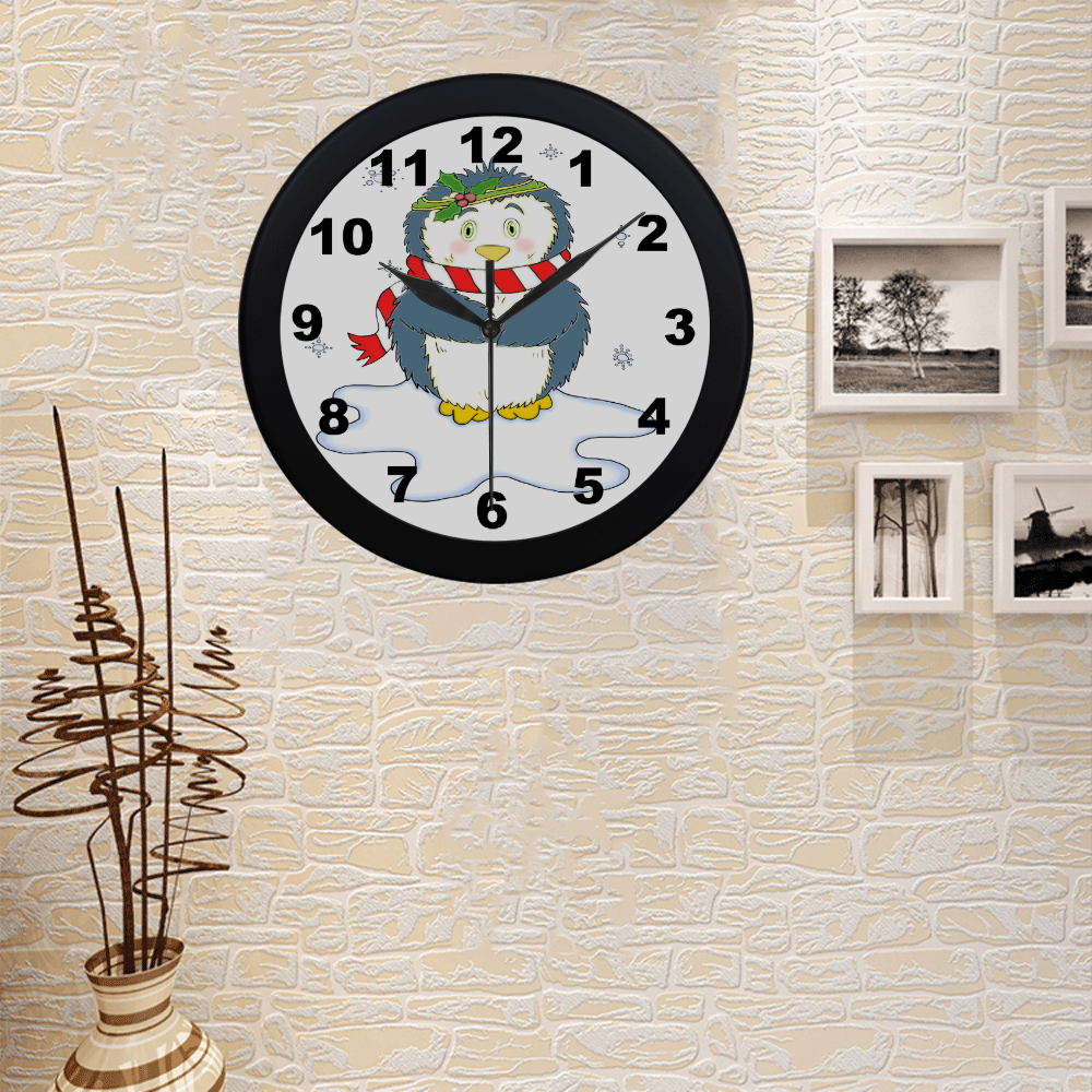 Adorable Christmas Penguin Circular Plastic Wall clock