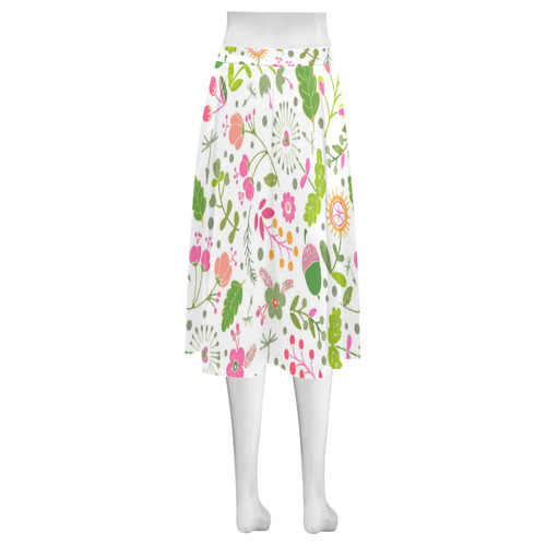 Cute Heart Flowers Floral Mnemosyne Women's Crepe Skirt (Model D16)