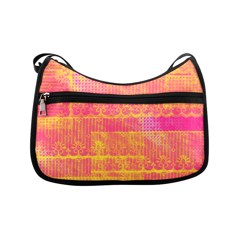 Yellow and Magenta Lace Texture Crossbody Bags (Model 1616)