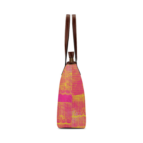 Yellow and Magenta Lace Texture Shoulder Tote Bag (Model 1646)