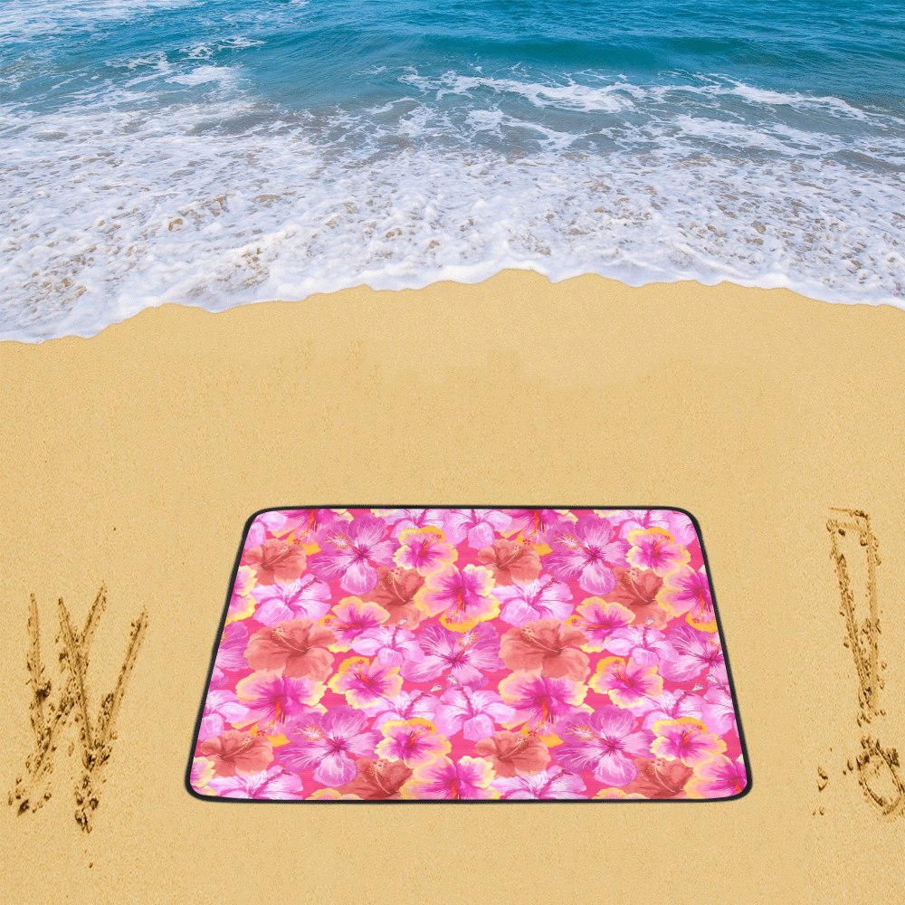 Hibiscus floral flowers flower-Cute pink pattern Beach Mat 78"x 60"
