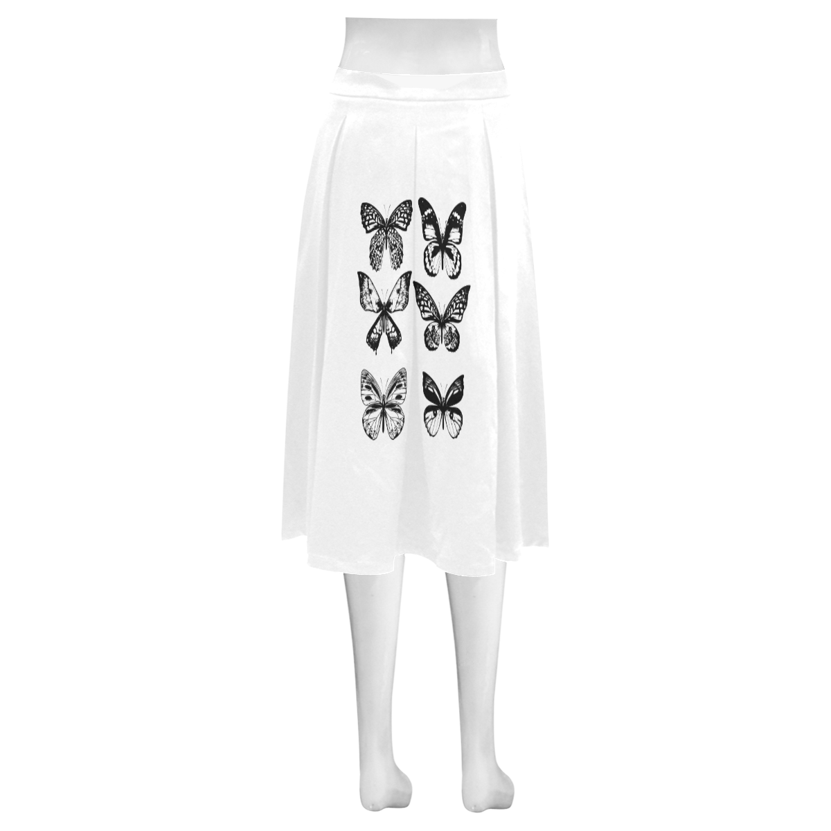 Long Skirts DESIGNERS EDITION : Black and White artistic series with Butterflies. 2016 BLACK WHITE E Mnemosyne Women's Crepe Skirt (Model D16)