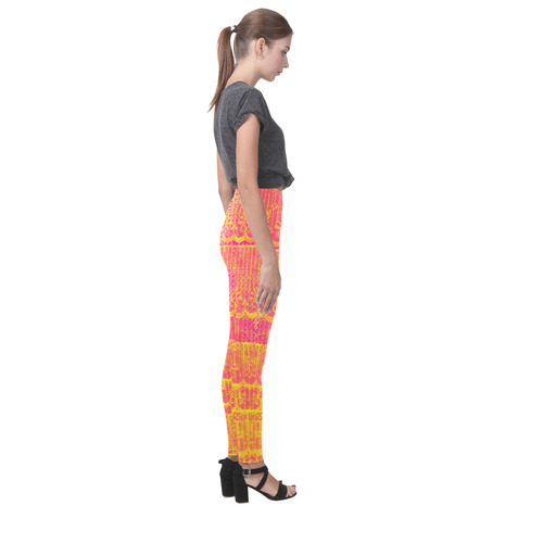 Yellow and Magenta Lace Texture Cassandra Women's Leggings (Model L01)