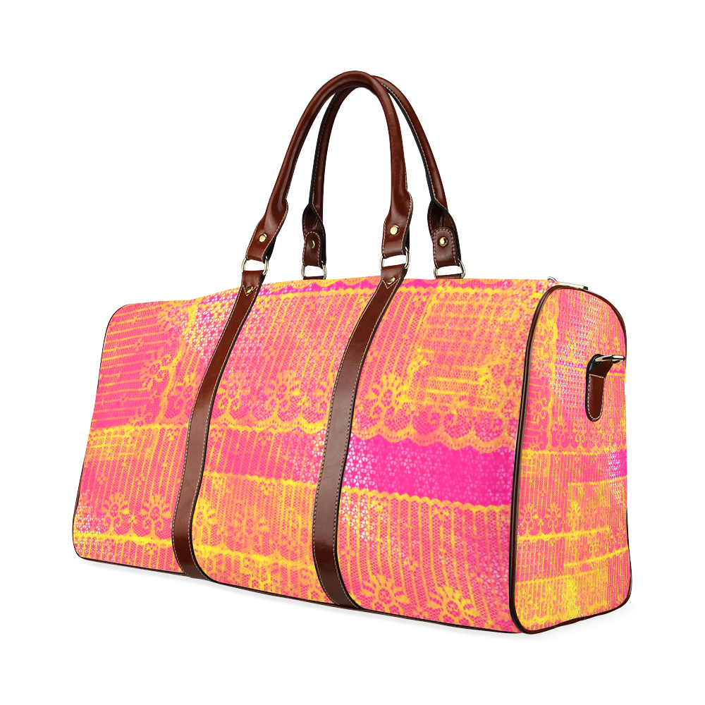 Yellow and Magenta Lace Texture Waterproof Travel Bag/Small (Model 1639)