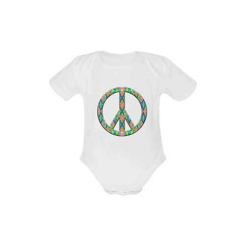 Groovy Psychedelic Peace Sign Baby Powder Organic Short Sleeve One Piece (Model T28)