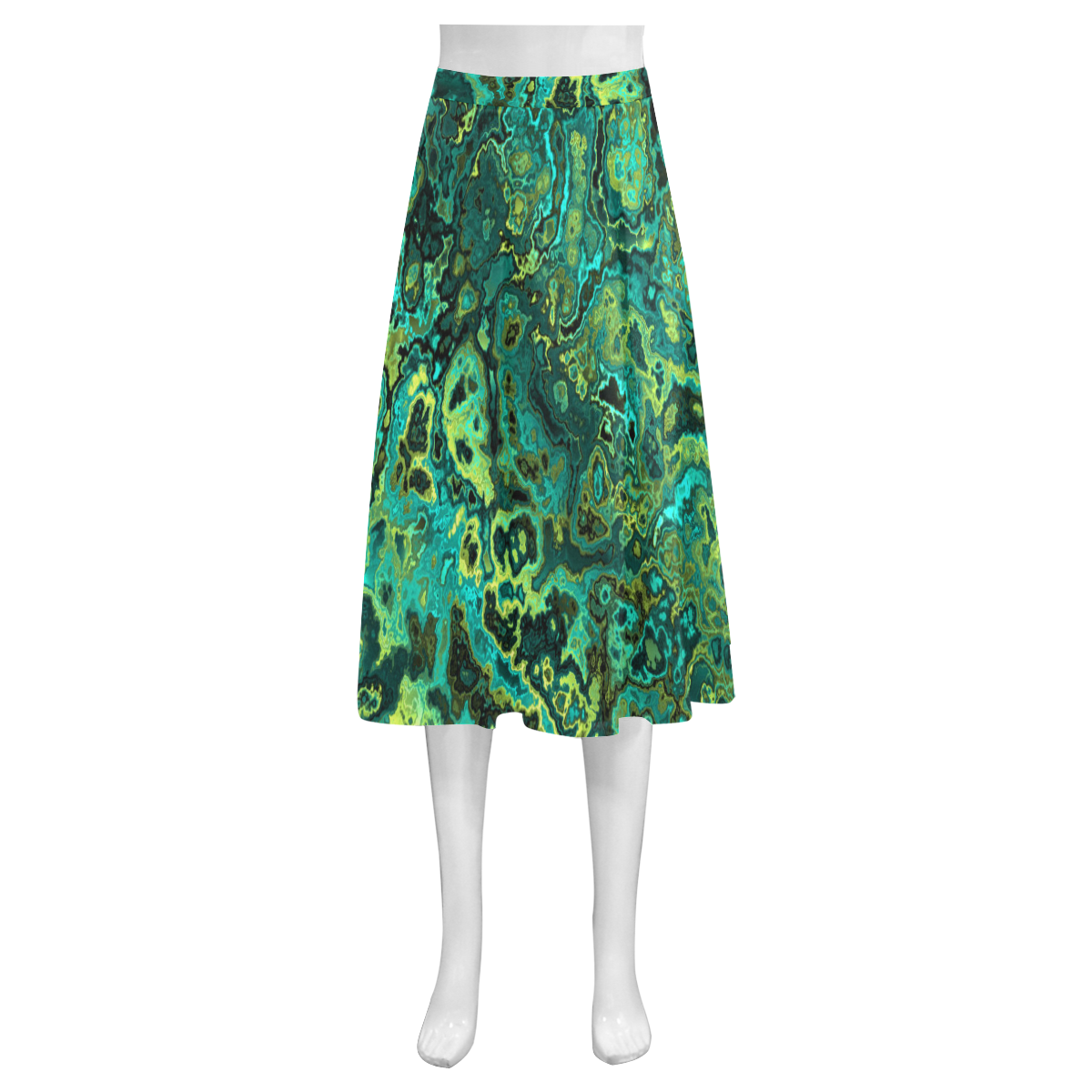 greens abstract Mnemosyne Women's Crepe Skirt (Model D16)