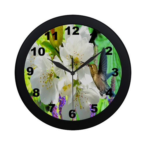 Peach Blossom Hummingbird Circular Plastic Wall clock