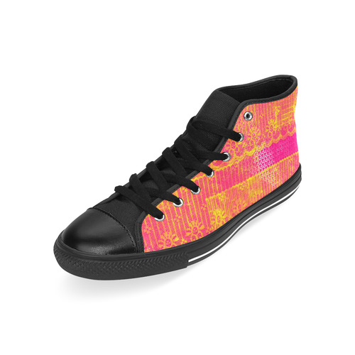 Yellow and Magenta Lace Texture Men’s Classic High Top Canvas Shoes /Large Size (Model 017)