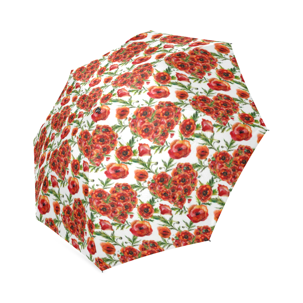 Poppies Poppy flowers floral hearts pattern Foldable Umbrella (Model U01)