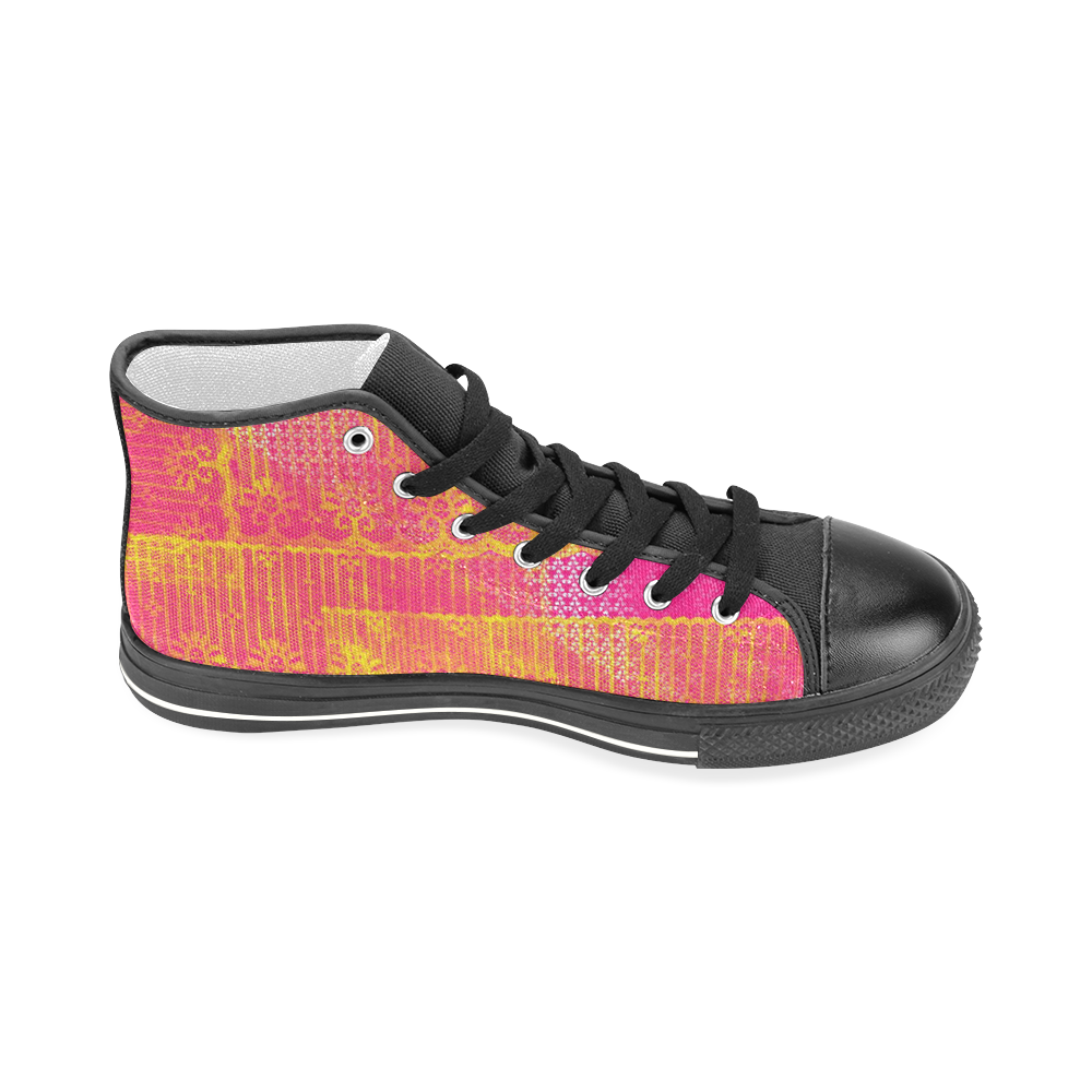 Yellow and Magenta Lace Texture Men’s Classic High Top Canvas Shoes (Model 017)