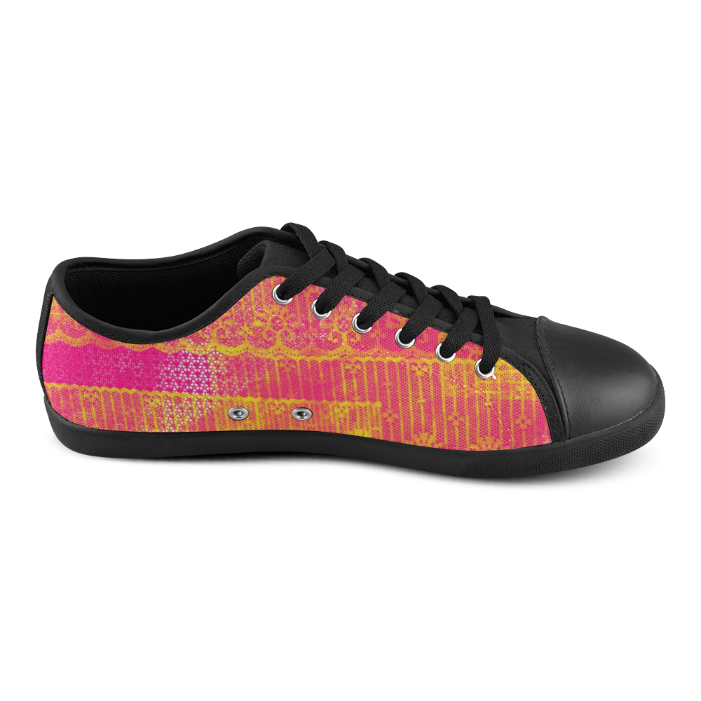 Yellow and Magenta Lace Texture Canvas Shoes for Women/Large Size (Model 016)
