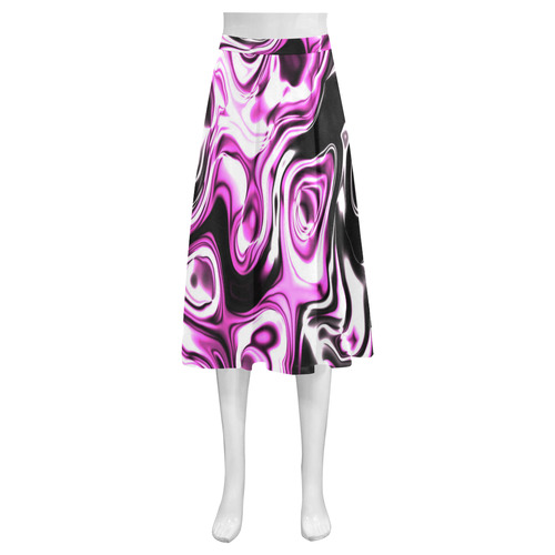 hot pink and black  swirls Mnemosyne Women's Crepe Skirt (Model D16)