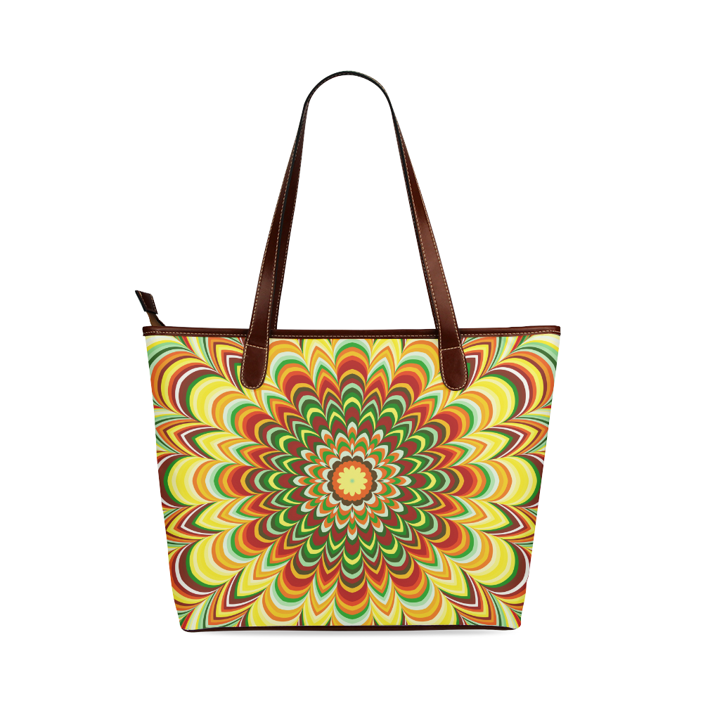 Colorful flower striped mandala Shoulder Tote Bag (Model 1646)