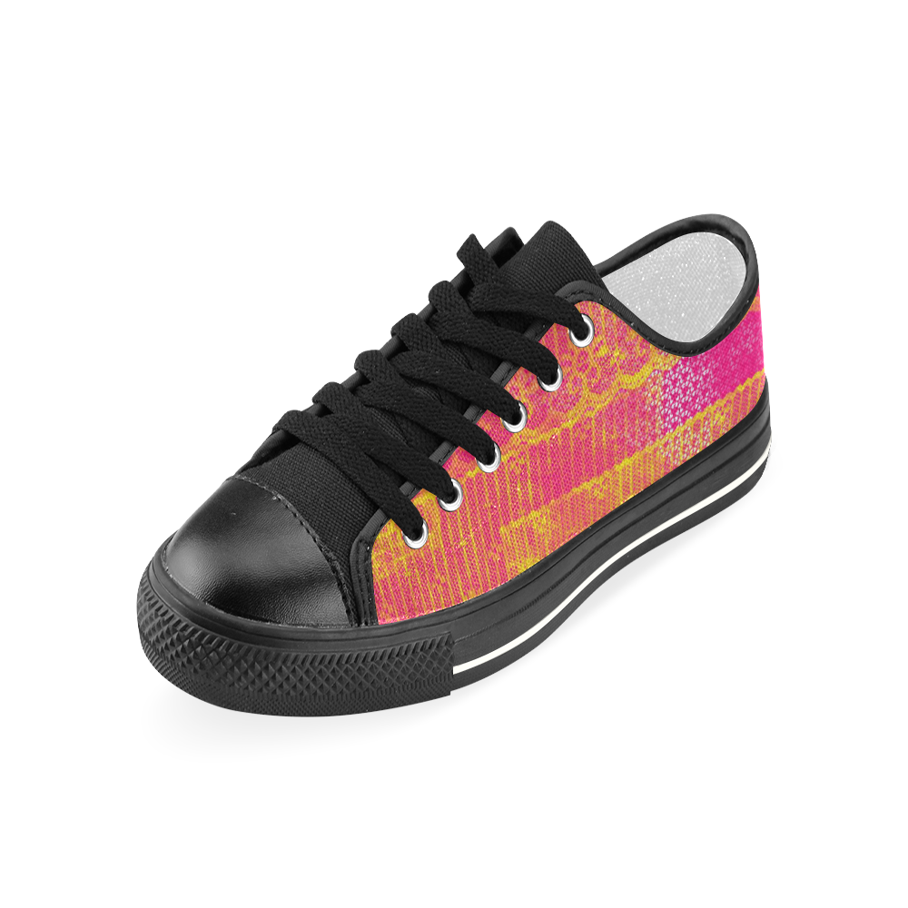 Yellow and Magenta Lace Texture Women's Classic Canvas Shoes (Model 018)