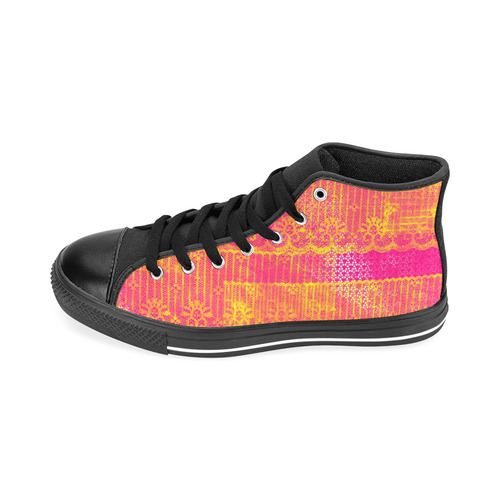 Yellow and Magenta Lace Texture Men’s Classic High Top Canvas Shoes /Large Size (Model 017)