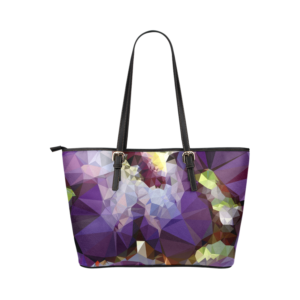 Purple Abstract Geometric Dream Leather Tote Bag/Small (Model 1651)