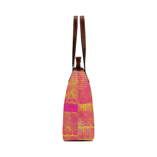 Yellow and Magenta Lace Texture Shoulder Tote Bag (Model 1646)