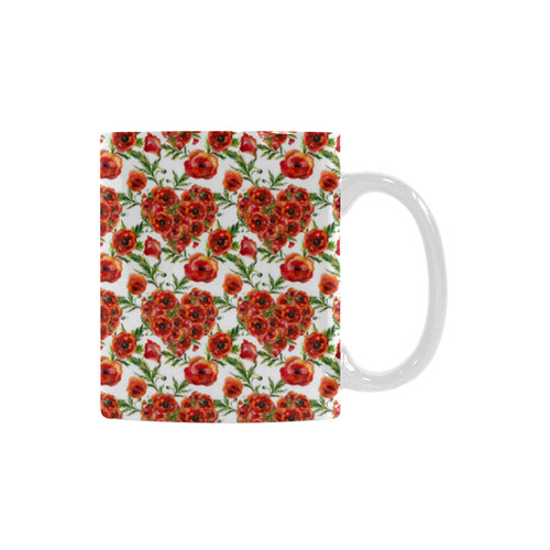 Poppies Poppy flowers floral hearts pattern White Mug(11OZ)