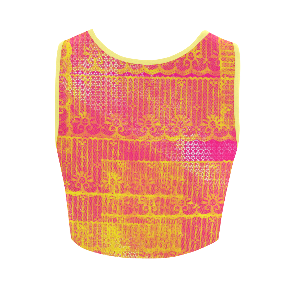 Yellow and Magenta Lace Texture Women's Crop Top (Model T42)