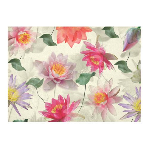 Lotus Flower Pattern Cotton Linen Tablecloth 60"x 84"