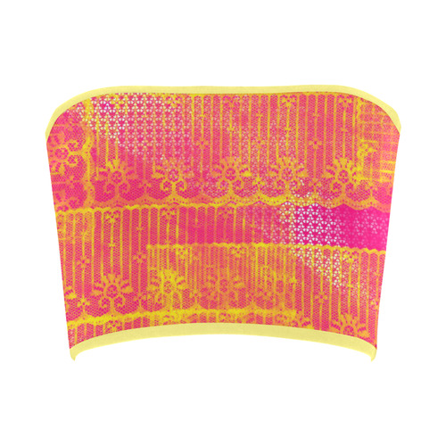 Yellow and Magenta Lace Texture Bandeau Top