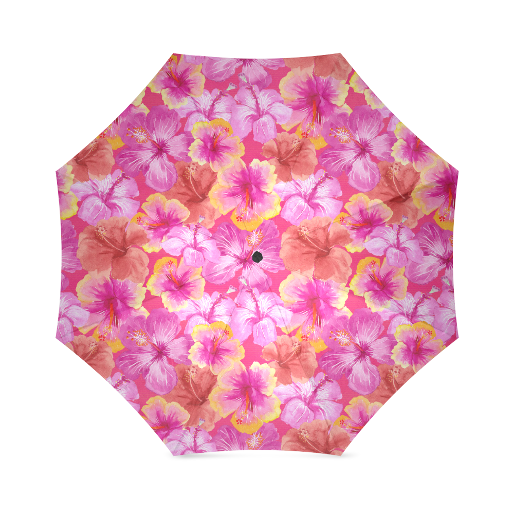 Hibiscus floral flowers flower-Cute pink pattern Foldable Umbrella (Model U01)