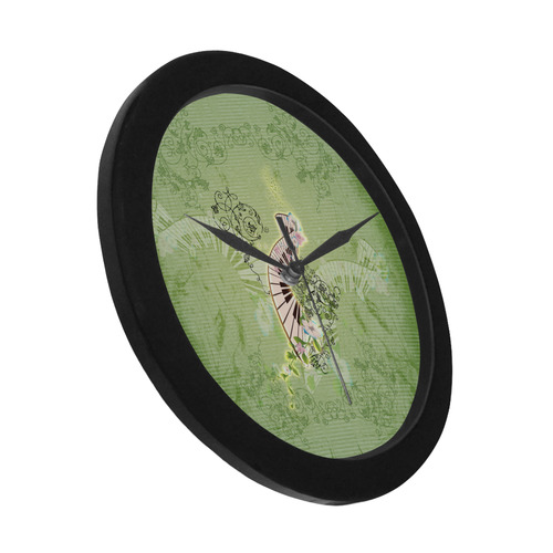 Wonderful piano with flowers on green background Circular Plastic Wall clock