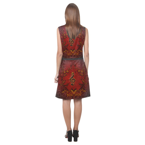 Music, clef and red floral elements Eos Women's Sleeveless Dress (Model D01)