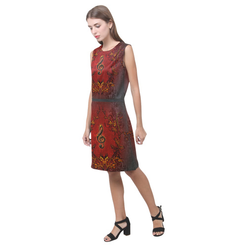 Music, clef and red floral elements Eos Women's Sleeveless Dress (Model D01)