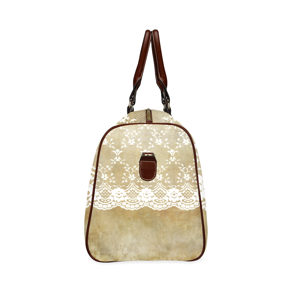 Elegant luxury white floral lace on grunge Waterproof Travel Bag/Small (Model 1639)