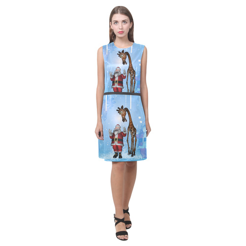 Funny Santa Claus and giraffe Eos Women's Sleeveless Dress (Model D01)