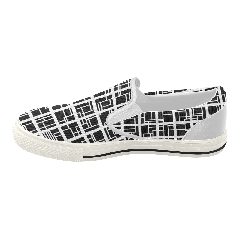 Lines and Squares Women's Slip-on Canvas Shoes (Model 019)