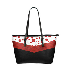 Polka Dots and Red Sash on Black Leather Tote Bag/Small (Model 1651)