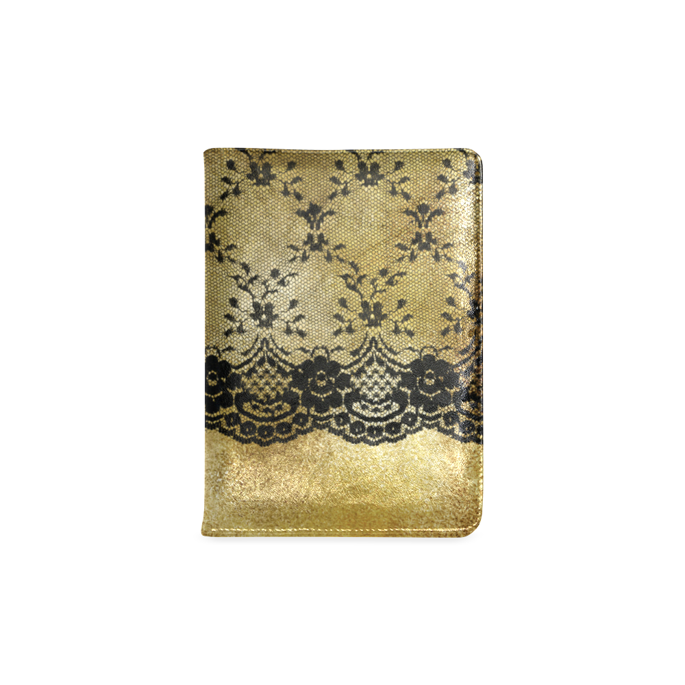 black floral lace on gold backround Custom NoteBook A5