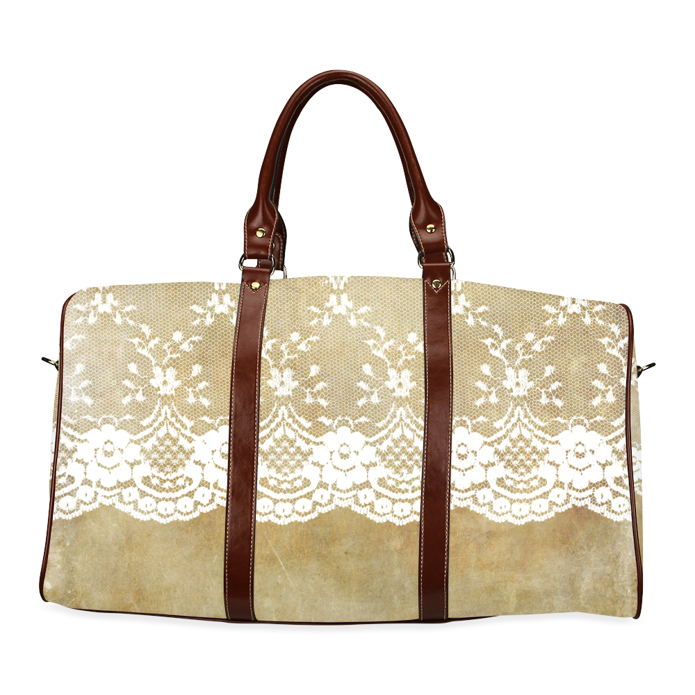 Elegant luxury white floral lace on grunge Waterproof Travel Bag/Small (Model 1639)