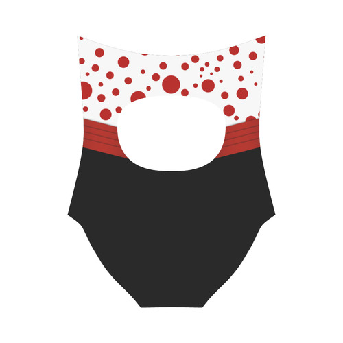 Polka Dots with Red Sash on Black Strap Swimsuit ( Model S05)