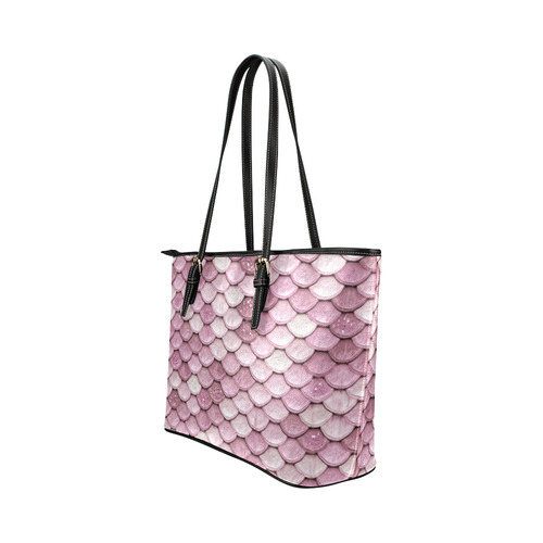 Pink sparkle glitter mermaid pattern Leather Tote Bag/Small (Model 1651)