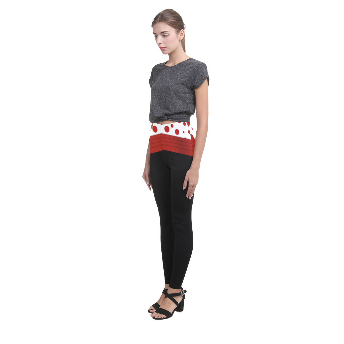 Polka Dots with Red Sash on Black Cassandra Women's Leggings (Model L01)