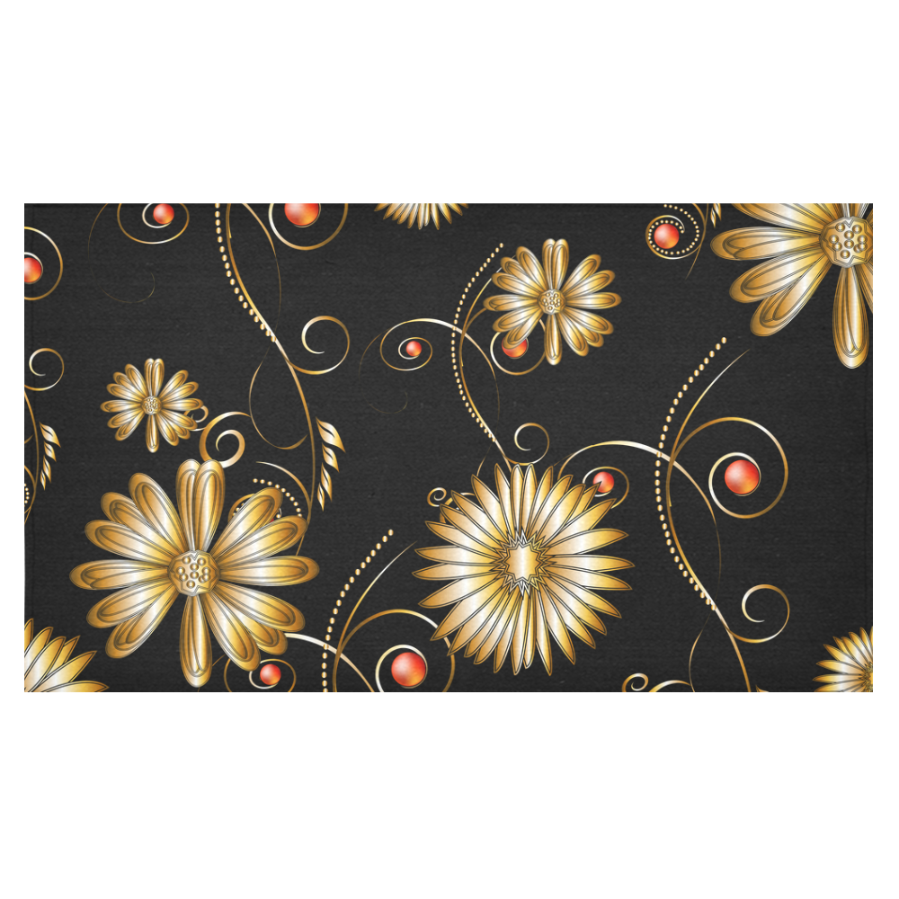 Flowers in golden colors Cotton Linen Tablecloth 60"x 104"