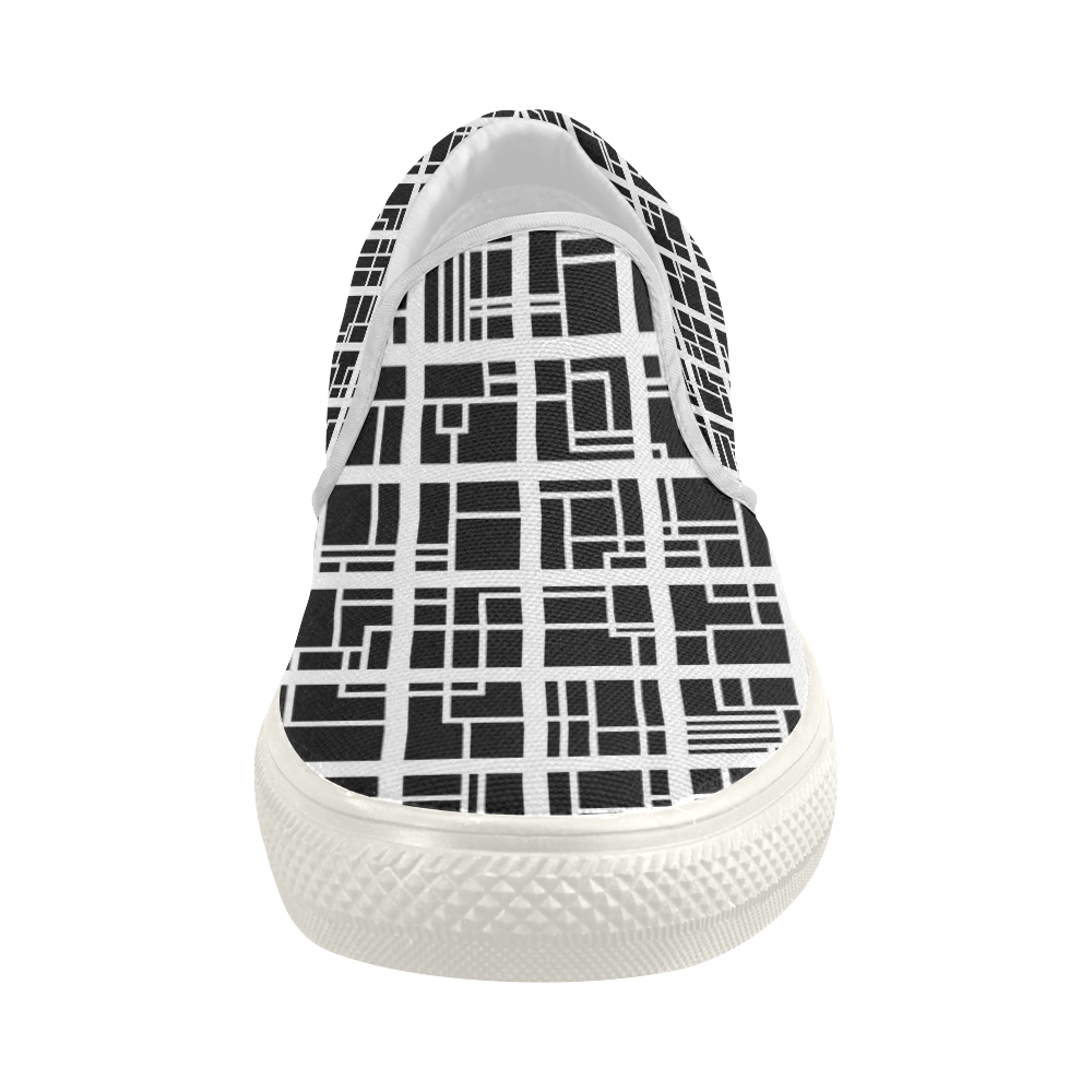 Lines and Squares Women's Slip-on Canvas Shoes (Model 019)