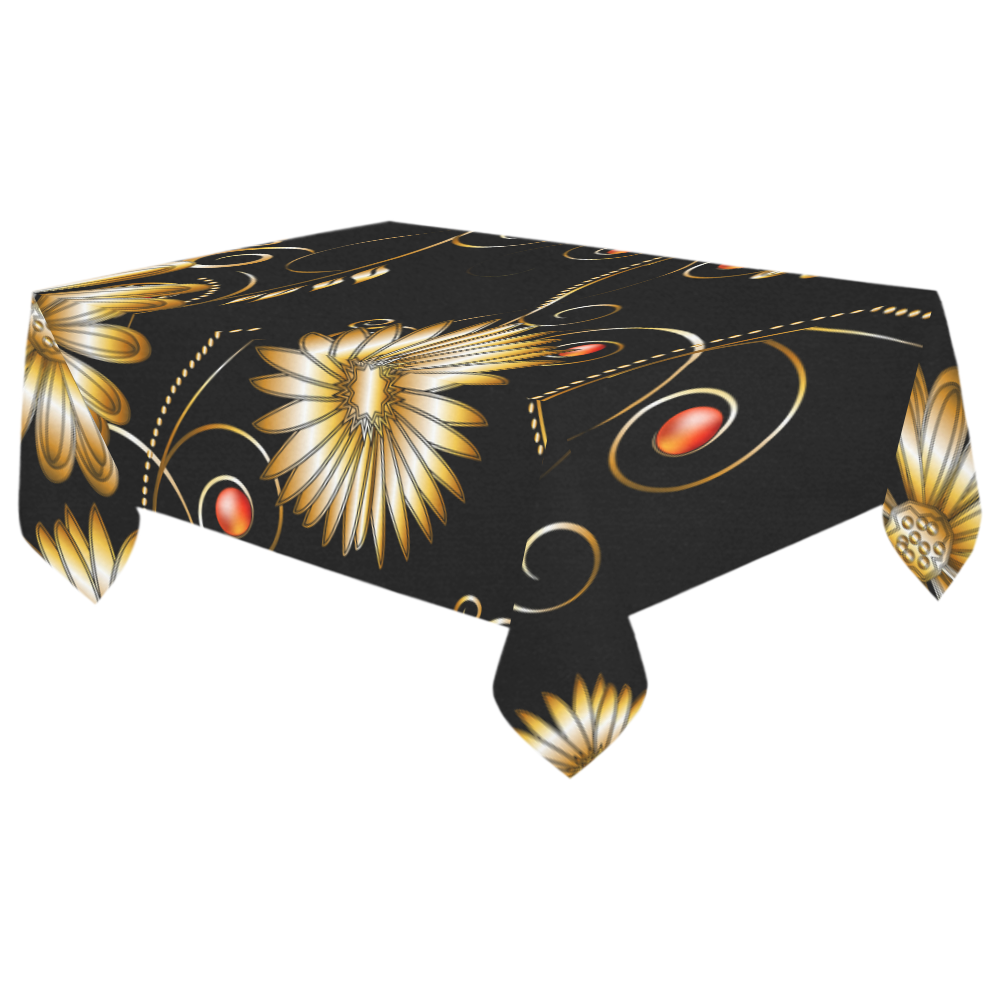 Flowers in golden colors Cotton Linen Tablecloth 60"x 104"