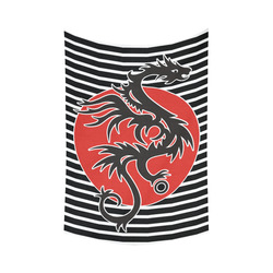 Sun Dragon with Pearl - black Red White Cotton Linen Wall Tapestry 60"x 90"