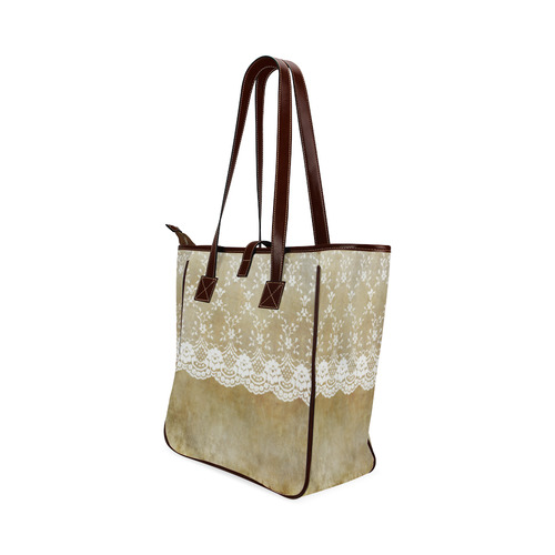 Elegant luxury white floral lace on grunge Classic Tote Bag (Model 1644)