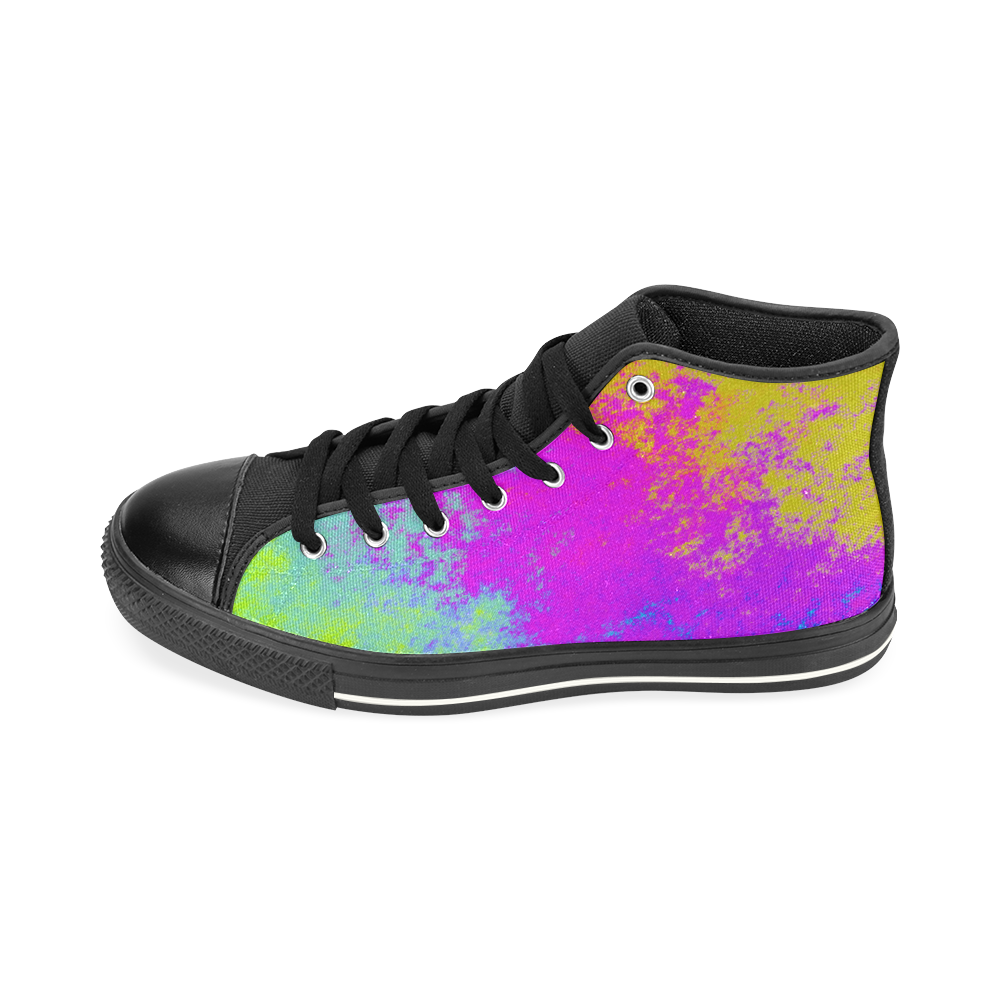 Grunge Radial Gradients Red Yellow Pink Cyan Green High Top Canvas Women's Shoes/Large Size (Model 017)