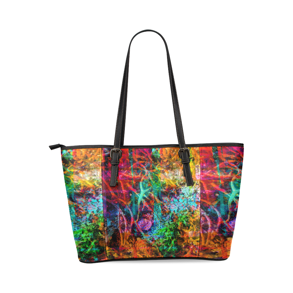 Sea Weed Color by Martina Webster Leather Tote Bag/Small (Model 1640)
