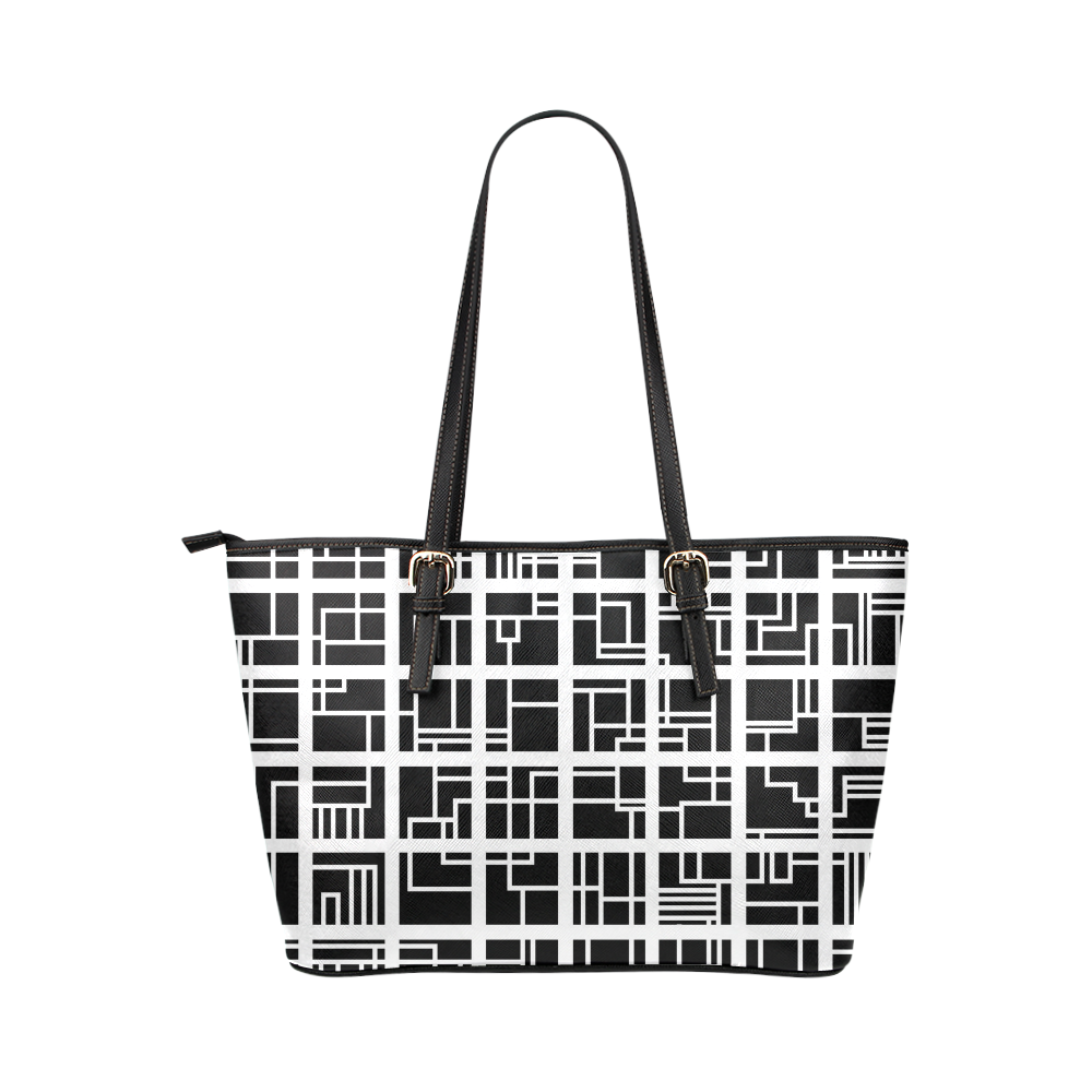Lines and Squares Leather Tote Bag/Large (Model 1651)